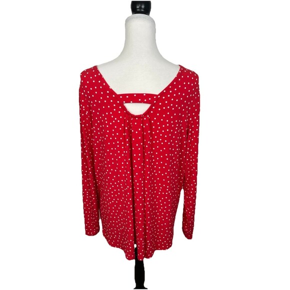 Susan Graver HSN Blouse Plus Size 1X Tunic Top Red & White Polka Dot Keyhole Top - Picture 5 of 10